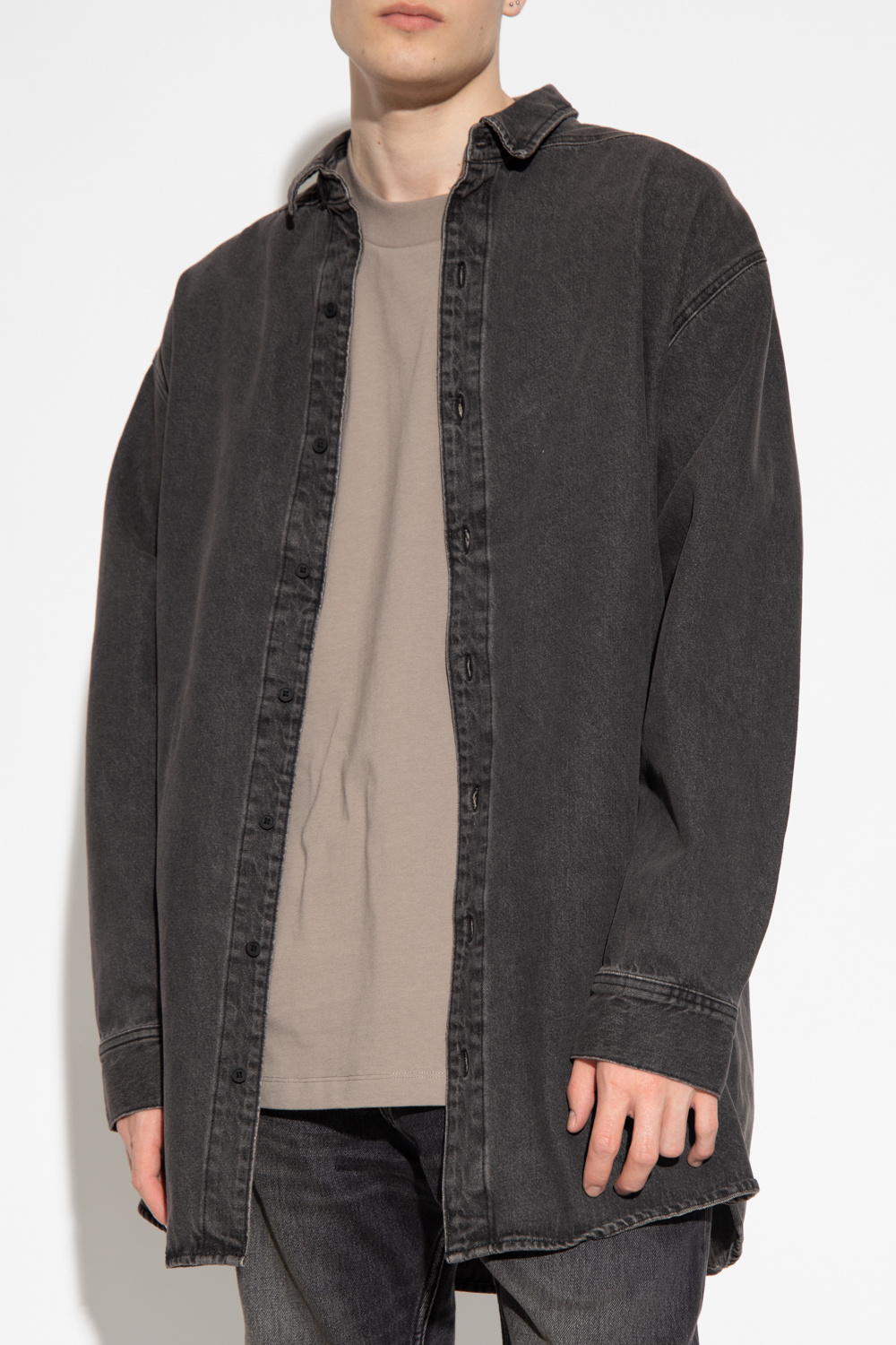 Double-breasted Black Viscose Blend Jacket - Black Denim shirt